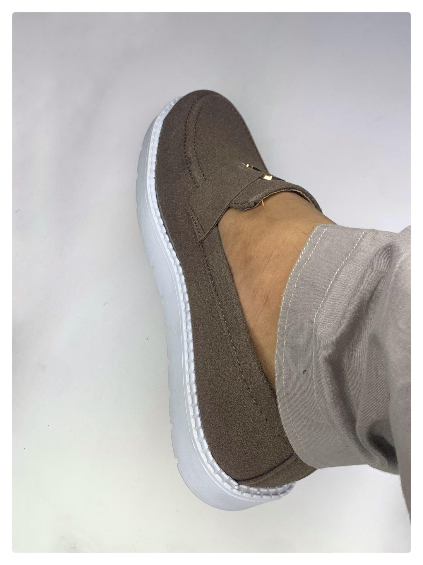 Luxury Brown Suede Loafers with Gold Accent