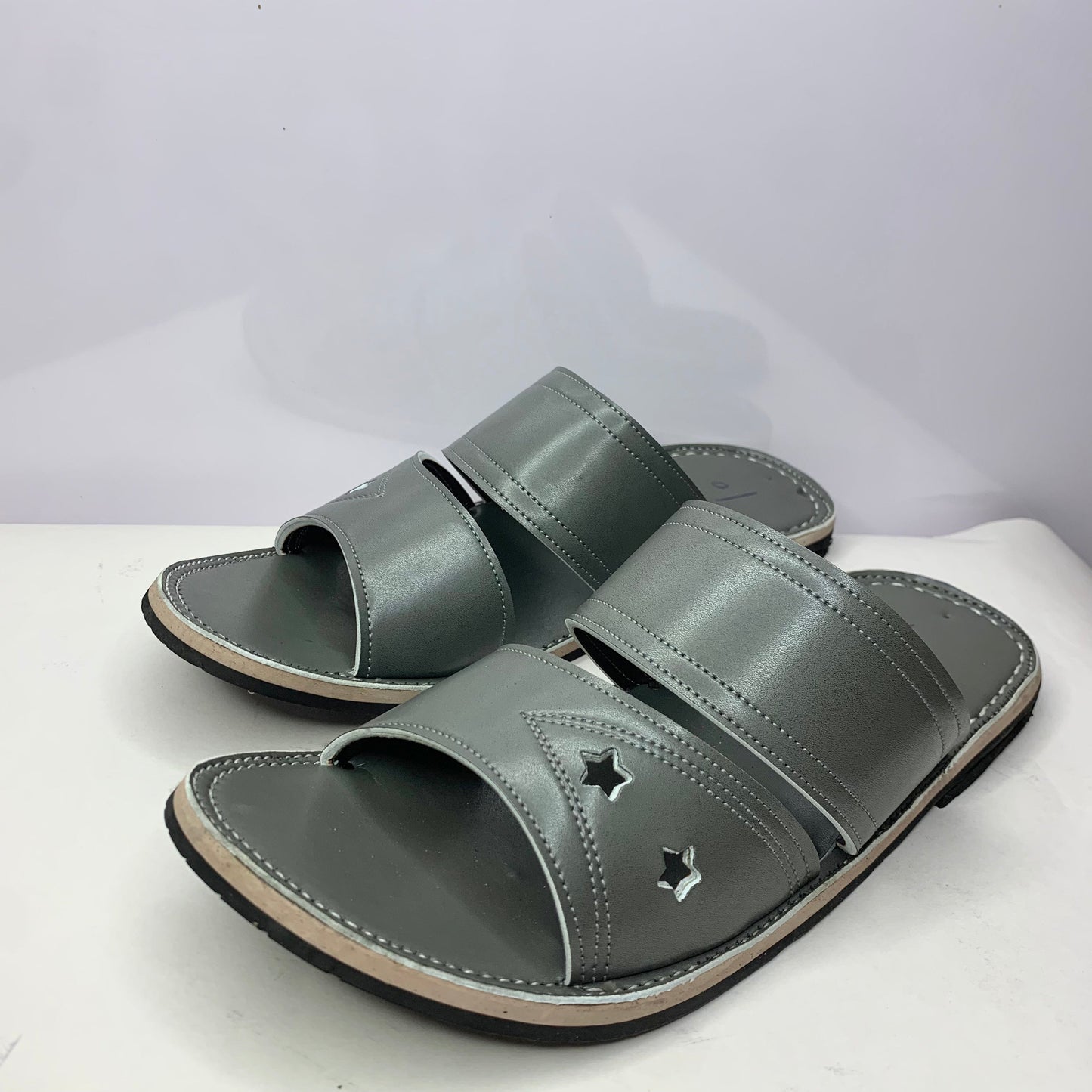 Handmade Grey Leather Slippers – Premium Comfort & Style