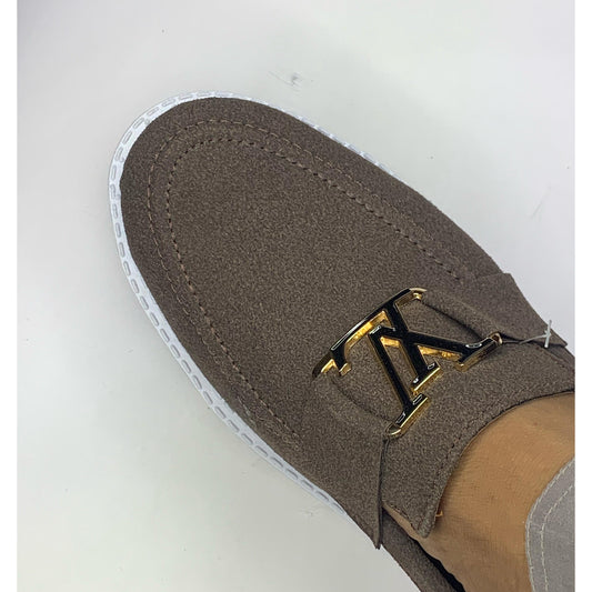 Luxury Brown Suede Loafers with Gold Accent