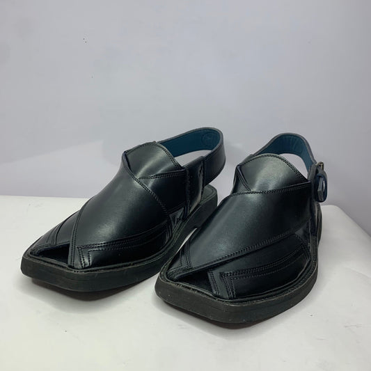 Black Handmade Leather Peshawari Chappal – Premium Traditional Footwear