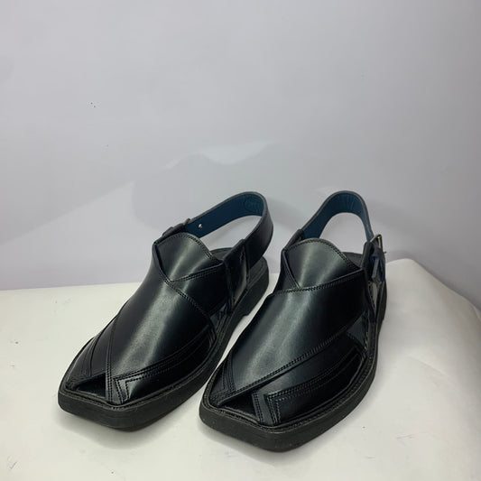 Black Handmade Leather Peshawari Chappal – Premium Traditional Footwear